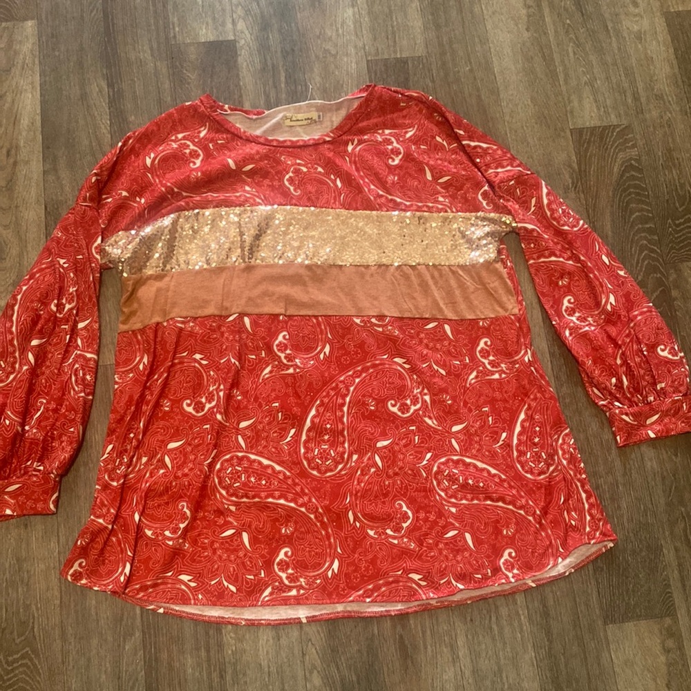 Sequin Paisley Long Sleeve Shirt